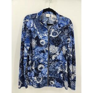 Weekends by Chico's Blue Print Zip Up Jacket Women's Size 2 /‎ Large
